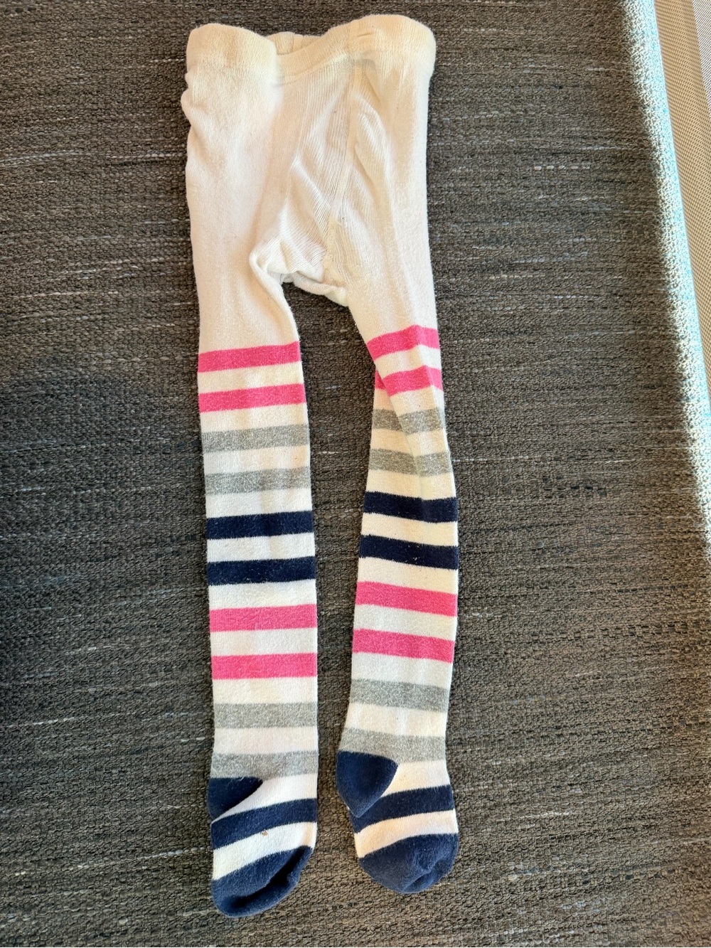 Kids Cream Stripe Tights with Pink, Gray & Navy Accents